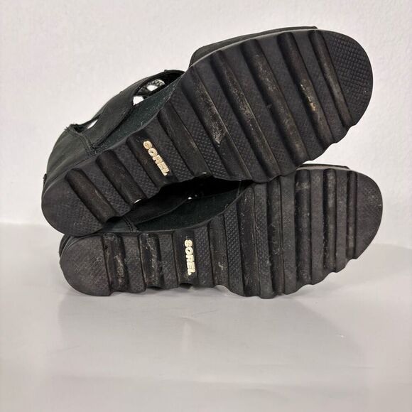 Sorel Black Leather Cutout Side Wedge Lace Up Sandals Size 8 - Picture 8 of 9